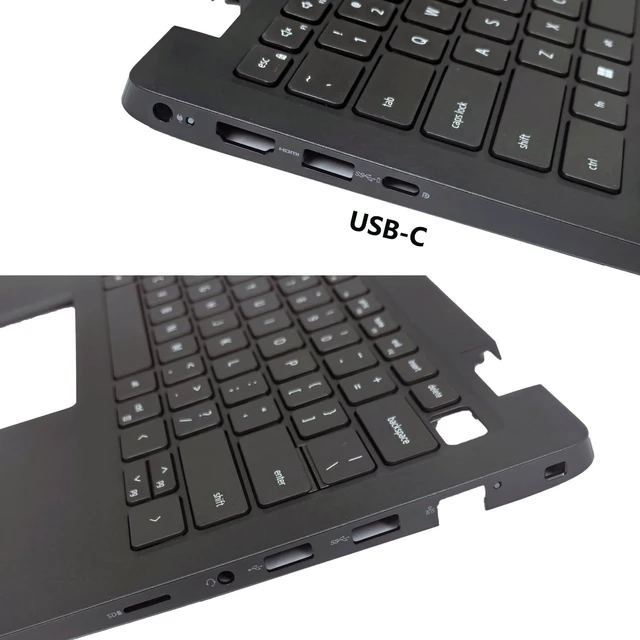 Alt view image 3 of 6 - 0DJP76 Replacement Upper Case Palmrest for Dell Latitude 15 3520 / E3520 | DJP76, US Layout Non-Backlit Keyboard, Black Plastic Palm rest with Type-C Cable