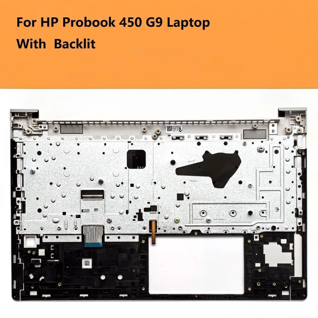 Alt view image 2 of 6 - CCGDZKJ N01933-001 Replacement Upper Case Palmrest for HP Probook 450 G9 | for HP Probook 455 G9, US Layout Backlit Keyboard and SIM Card Slot, Silver Metal Top Cover