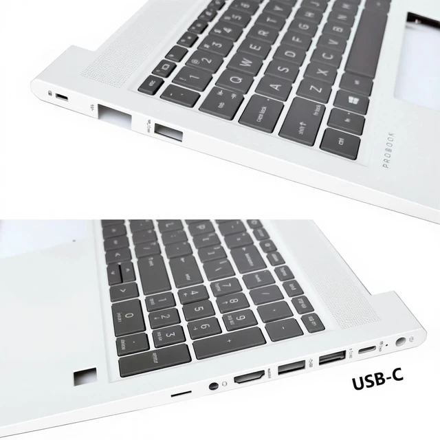 Alt view image 3 of 6 - CCGDZKJ N01933-001 Replacement Upper Case Palmrest for HP Probook 450 G9 | for HP Probook 455 G9, US Layout Backlit Keyboard and SIM Card Slot, Silver Metal Top Cover