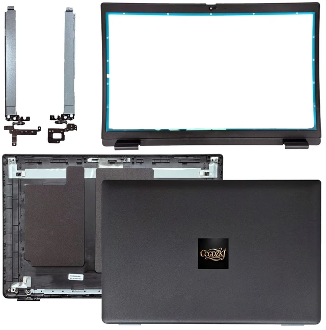 Main image of 017XCF Replacement LCD Back Cover Kit for Dell Latitude 15 3520, E3520 | Top Lid with Bezel and Hinges, 17XCF, Black Plastic, Left and Right Hinges, Business Laptop Repair Parts