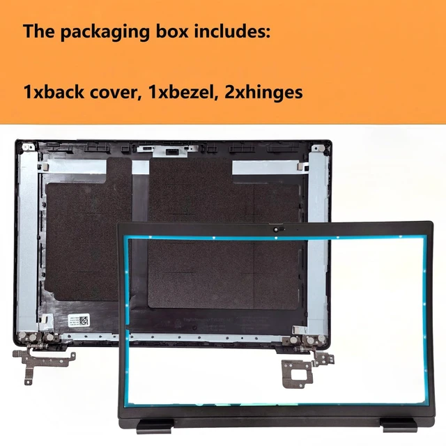 Alt view image 2 of 6 - 017XCF Replacement LCD Back Cover Kit for Dell Latitude 15 3520, E3520 | Top Lid with Bezel and Hinges, 17XCF, Black Plastic, Left and Right Hinges, Business Laptop Repair Parts