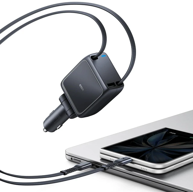 Main image of ESR Xtend 100W Retractable Car Charger USB-C & USB-A, Fast Charge, 3-in-1 | Car Cigarette Lighter Adapter, Car Phone Charger, Car Accessories for iPhone 18 Pro/Duo/17-12, Samsung/Google, MacBook, iPad