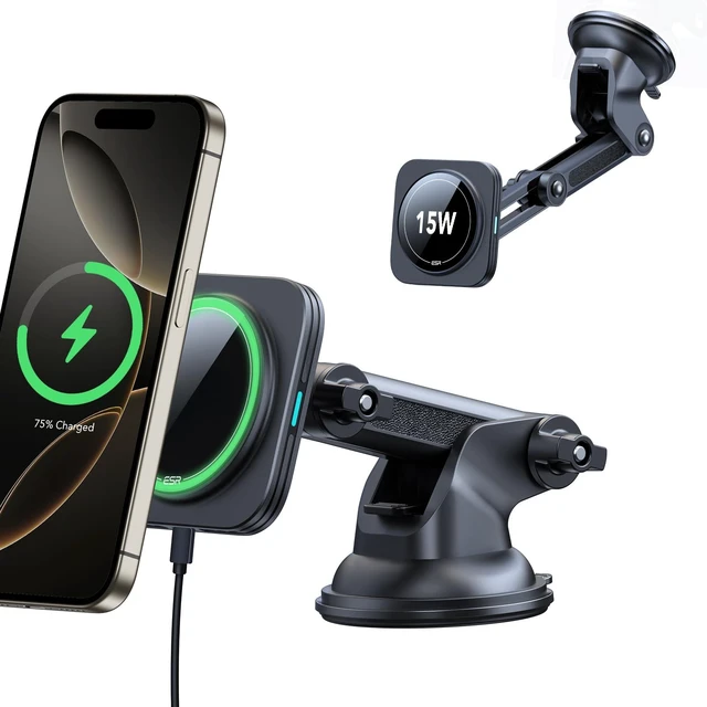 Main image of ESR for 15W MagSafe Car Mount Charger for iPhone Duo/18 Pro/17-12, S26/S25 | Suction Cup Magnetic Wireless Car Charging, Dashboard/Windshield Car Phone Mount, Angle Adjustable