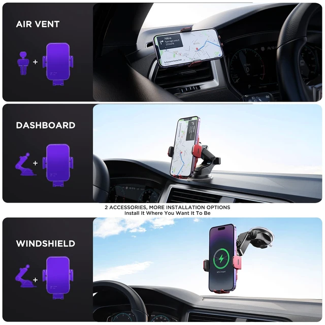 Alt view image 6 of 7 - Wireless Car Charger,7 Colored RGB BacklitMosurr 15W Auto Clamping Car Charger Phone Mount Holder fit for iPhone 15 14 13 12 Mini Pro Max 11 XR XS, Samsung Galaxy S24 Ultra S23 S22 S21+ Note 20, etc