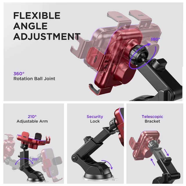 Alt view image 7 of 7 - Wireless Car Charger,7 Colored RGB BacklitMosurr 15W Auto Clamping Car Charger Phone Mount Holder fit for iPhone 15 14 13 12 Mini Pro Max 11 XR XS, Samsung Galaxy S24 Ultra S23 S22 S21+ Note 20, etc