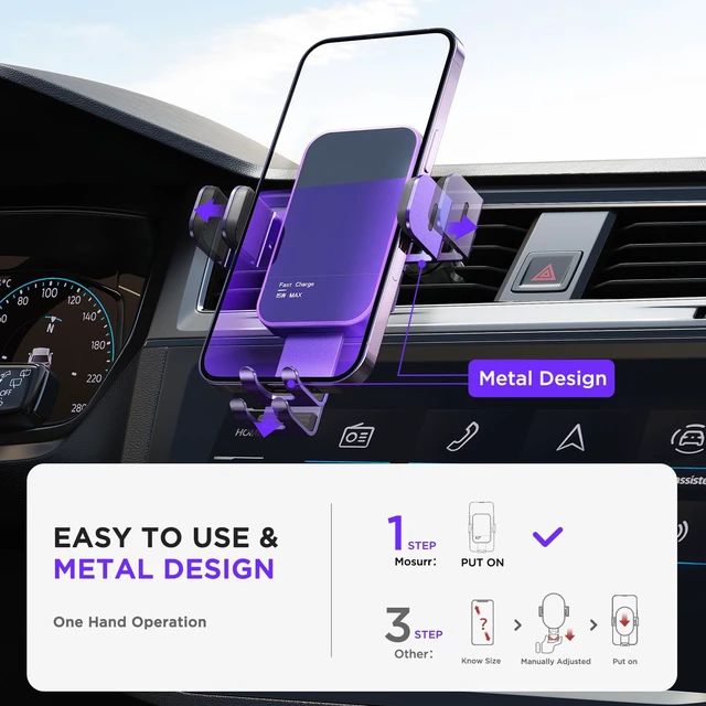 Alt view image 5 of 7 - Wireless Car Charger,7 Colored RGB Backlit15W Auto Clamping Car Charger Phone Mount Holder for iPhone 16 15 14 13 12 Mini Pro Max 11, Samsung Galaxy S24 Ultra S23 S22 S21+ S10+ Note 20, etc - Purple
