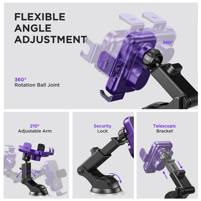 Alt view image 7 of 7 - Wireless Car Charger,7 Colored RGB Backlit15W Auto Clamping Car Charger Phone Mount Holder for iPhone 16 15 14 13 12 Mini Pro Max 11, Samsung Galaxy S24 Ultra S23 S22 S21+ S10+ Note 20, etc - Purple