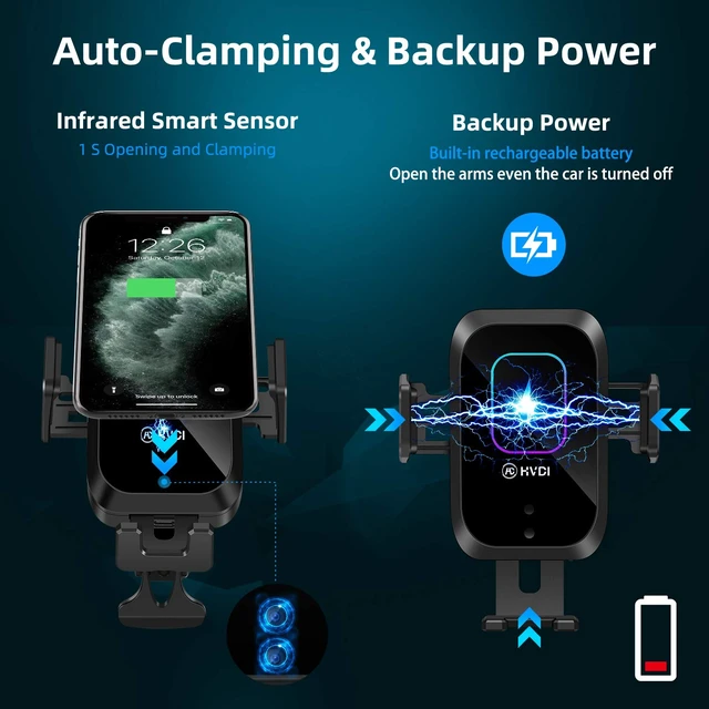 Alt view image 2 of 6 - HVDI Wireless Car Charger Mount,Car Cigarette Lighter 15W Qi Fast Charging Auto-Clamping Dual QC 3.0 Port Air Vent Car Charger Phone Holder,for iPhone 13 Pro Max/12/11/XR/X/8,Samsung S21/S20/S10/9/8