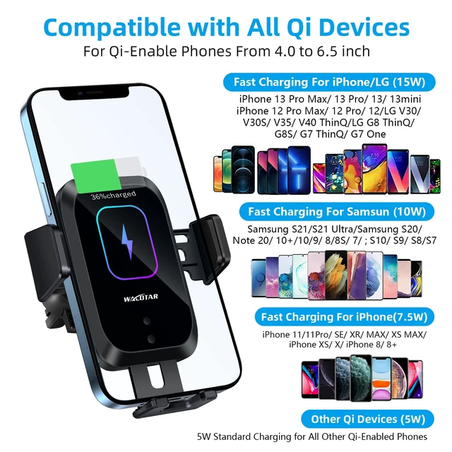 Alt view image 5 of 6 - HVDI Wireless Car Charger Mount,Car Cigarette Lighter 15W Qi Fast Charging Auto-Clamping Dual QC 3.0 Port Air Vent Car Charger Phone Holder,for iPhone 13 Pro Max/12/11/XR/X/8,Samsung S21/S20/S10/9/8