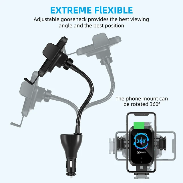 Alt view image 4 of 6 - HVDI Wireless Car Charger Mount,Car Cigarette Lighter 15W Qi Fast Charging Auto-Clamping Dual QC 3.0 Port Air Vent Car Charger Phone Holder,for iPhone 13 Pro Max/12/11/XR/X/8,Samsung S21/S20/S10/9/8