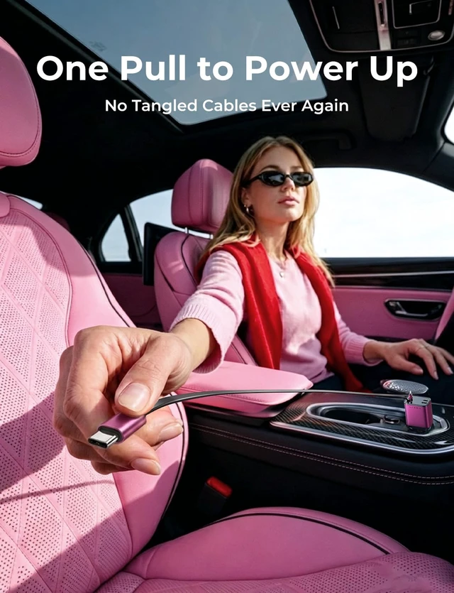 Alt view image 3 of 7 - LISEN Retractable Car Charger, 84W Car Charger USB C Fast Charger Adapter, Car Accessories for Men Women, Gifts for Fathers Day for Men Dad Husband, for iPhone 17 16 15 14 13 12 Pro Max, Pink-Black