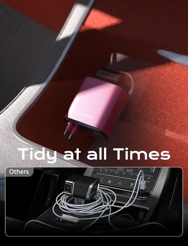 Alt view image 6 of 7 - LISEN Retractable Car Charger, 84W Car Charger USB C Fast Charger Adapter, Car Accessories for Men Women, Gifts for Fathers Day for Men Dad Husband, for iPhone 17 16 15 14 13 12 Pro Max, Pink-Black