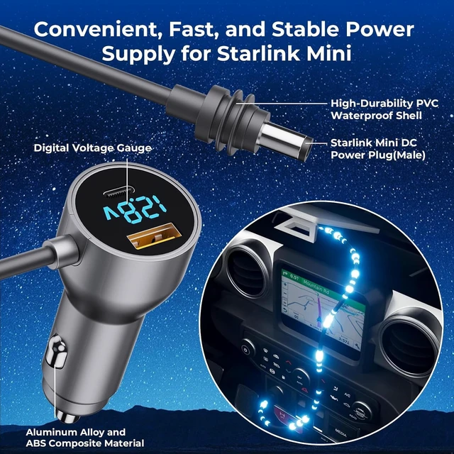 Alt view image 4 of 7 - Starlink Mini Car Adapter, Starlink Mini Car Charger, 3-in-1 DC Power Cable with 12V-48V Cigarette Lighter Adapter,PD 30W + USB-A 30W + DC 72W Car Power Supply for Trucks, RVs, Boats(10.1Ft)