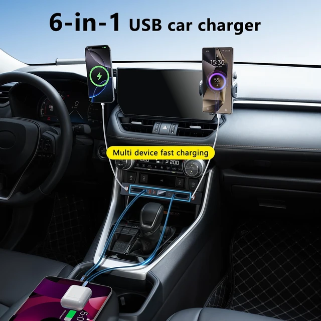 Alt view image 3 of 7 - ELOHEI Car Charger for Toyota RAV4 Hub USB with 8-Color Ambient Light | Fast Charger for Toyota RAV4 Accessories 2020 2021 2022 2023 2024 2025 Multi Port Retractable Docking Station