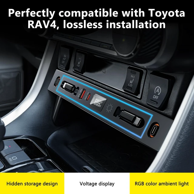 Alt view image 6 of 7 - ELOHEI Car Charger for Toyota RAV4 Hub USB with 8-Color Ambient Light | Fast Charger for Toyota RAV4 Accessories 2020 2021 2022 2023 2024 2025 Multi Port Retractable Docking Station