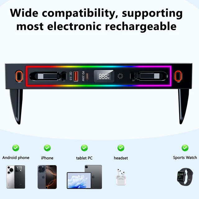 Alt view image 7 of 7 - ELOHEI Car Charger for Toyota RAV4 Hub USB with 8-Color Ambient Light | Fast Charger for Toyota RAV4 Accessories 2020 2021 2022 2023 2024 2025 Multi Port Retractable Docking Station