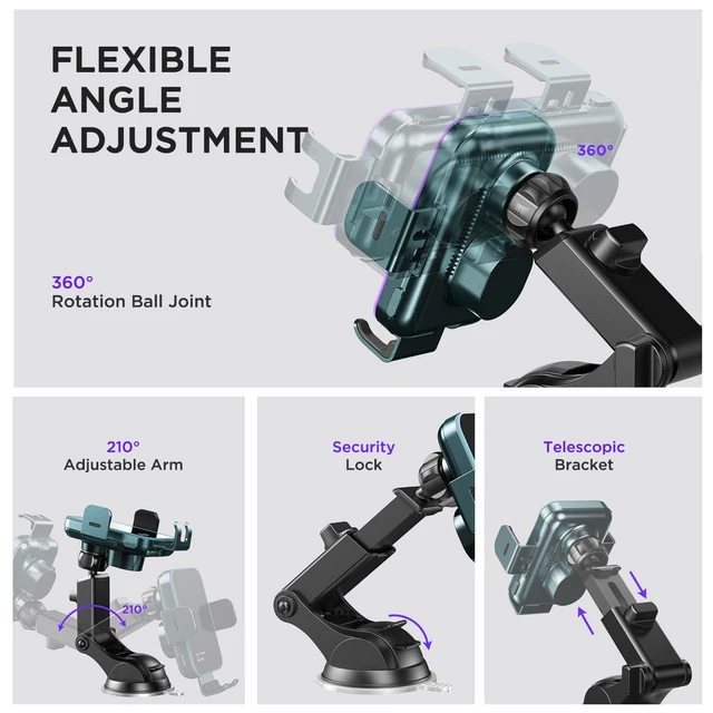 Alt view image 7 of 7 - Wireless Car Charger,7 Colored LED Backlit 15W Auto Clamping Phone Mount Holder fit for iPhone 15 14 13 12 Mini Pro Max 11 XR XS X, Samsung Galaxy S23 Ultra S22 S21+ S10+ Note 20, etc - Green