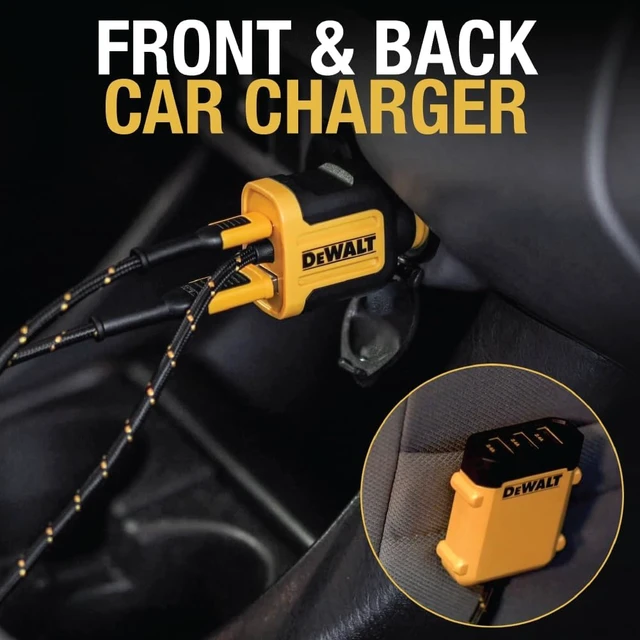 Alt view image 4 of 7 - DEWALT Heavy Duty 72W 5 Port USB Car Charger Multiport, iPhone 17 Multi USB | Car Charger, Fast Charge PD & QC3.0 Cigarette Lighter Adapter w/ 6FT Cable, Type C Front