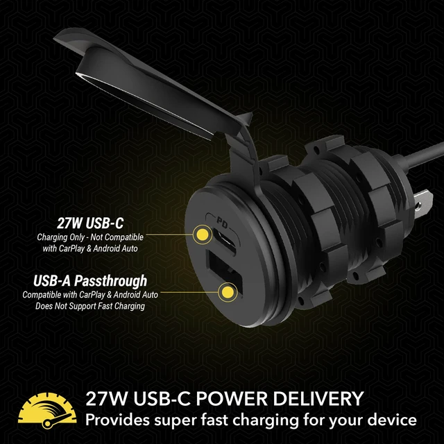 Alt view image 2 of 7 - Scosche PowerVolt Dash Port 27W USB-C Car Charger with Data Pass-Through | USB Relocator for Apple CarPlay & Android Auto with 27W USB-C Charging and USB-A Port for Data Pass-Through Only