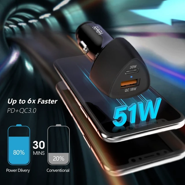 Alt view image 3 of 7 - (10pack) SUNDA USB C Fast Car Charger 51W Dual Ports PD/PPS&QC3.0, Cell Phone Automobile Chargers, for Apple Smart-Phones and Android Car Charger, Compatible with iPhone 16/15 Pro/14 Mini/iPhone 13
