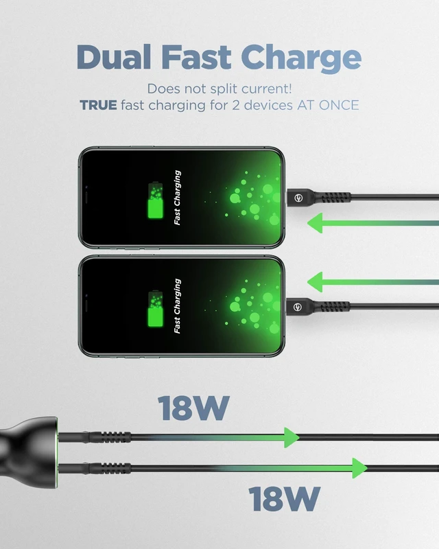 Alt view image 3 of 7 - Galvanox Dual iPhone Car Charger, 2X Fast Charging Ports with 2X USB-C to Lightning Cables for iPhone 11/12/13/ iPhone 14 Pro Max (Black)
