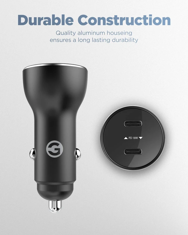 Alt view image 5 of 7 - Galvanox Dual iPhone Car Charger, 2X Fast Charging Ports with 2X USB-C to Lightning Cables for iPhone 11/12/13/ iPhone 14 Pro Max (Black)