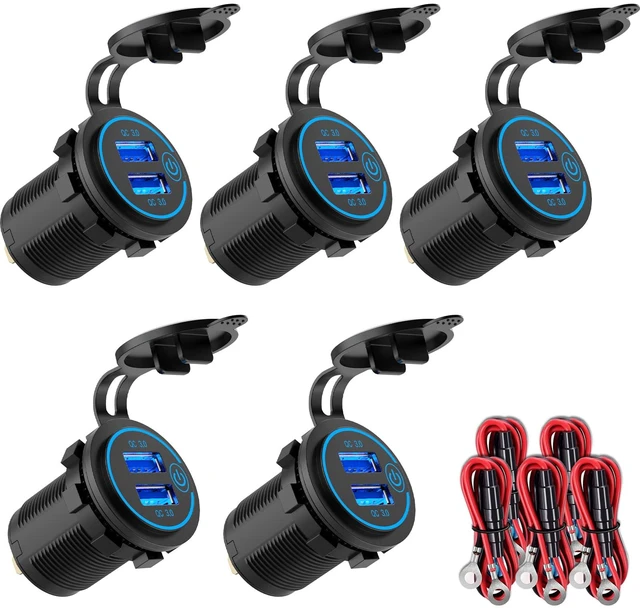 Main image of 5 Pack Quick Charge 3.0 12V USB Outlet, Qidoe Waterproof QC3.0 Dual USB Power Outlet with Touch Switch Fast Car Charger Socket for 12V-24V Car Golf Cart Boat RV Motorcycle - More Affordable Pack