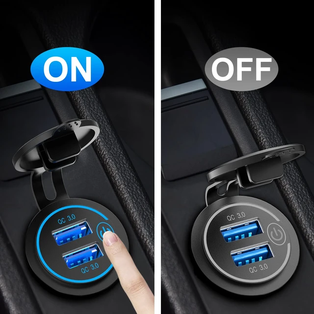 Alt view image 2 of 7 - 5 Pack Quick Charge 3.0 12V USB Outlet, Qidoe Waterproof QC3.0 Dual USB Power Outlet with Touch Switch Fast Car Charger Socket for 12V-24V Car Golf Cart Boat RV Motorcycle - More Affordable Pack