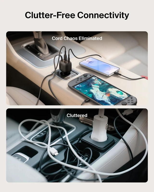 Alt view image 5 of 7 - Belkin 75W USB C Car Charger, with 2.5ft. Retractable Cable | iPhone 15/16/17, Samsung Galaxy S26, AirPods, iPads, MacBook, Chromebook, Car Phone Charger