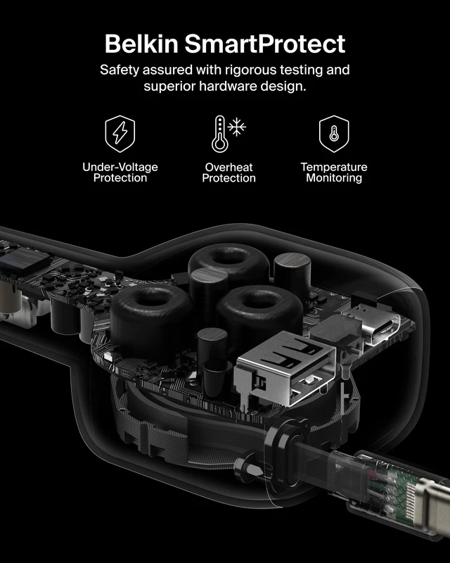 Alt view image 6 of 7 - Belkin 75W USB C Car Charger, with 2.5ft. Retractable Cable | iPhone 15/16/17, Samsung Galaxy S26, AirPods, iPads, MacBook, Chromebook, Car Phone Charger
