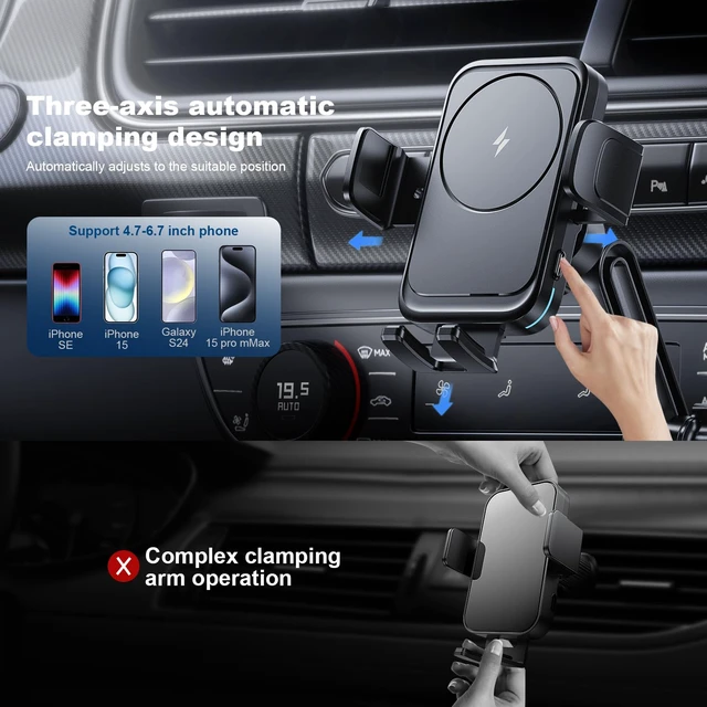 Alt view image 3 of 7 - Wireless Car Charger Car Cup Phone Holder 15W Fast Charging Auto Clamping | Car Charger Dual Port PD&QC3.0 for iPhone16/15/14/13/12/11 Pro Max Xs, Samsung Galaxy S24 Ultra S23 S22 S21 S20