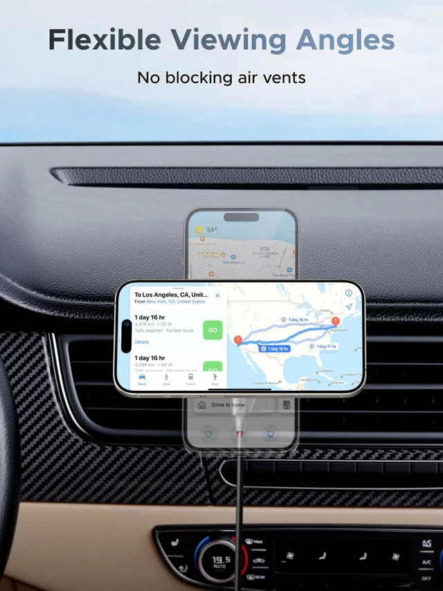 Alt view image 7 of 7 - UGREEN MagFlow 25W Qi2.2 MagSafe Compatible Wireless Car Charger | Air Vent Clip and Fast Power, 360°Adjustable Car Phone Holder for iPhone 18-12 Series and More, Includes USB-C Cable