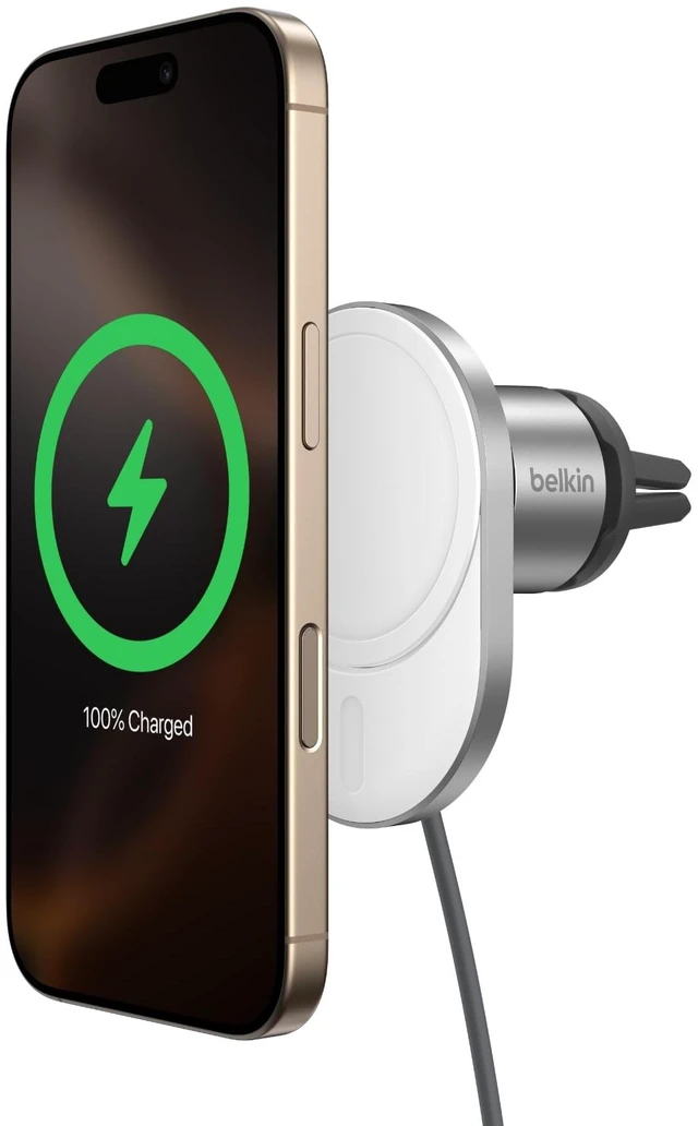 Main image of Belkin 15W MagSafe-Compatible Wireless Car Charger, Vent Mount | iPhone 17/16/15/14/13, Pixel 10 compatible, fast charging, secure vent mount, hands-free driving