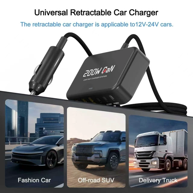 Alt view image 4 of 7 - Dzytnsy 200W Car Fast Charging Station,6 Ports, Compatible with MacBook pro/Air/M5 M4 M3 M2 M1/Dell/Lenovo/HP,for iPhone18/17/16/15 Series,Samsung Galaxy S26/S25 Ultra/S24 Series and More