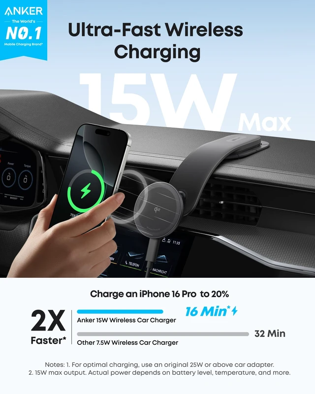Alt view image 2 of 6 - Anker Nano Magnetic 15W Car Charger with Alloy Bracket Wireless | Qi2-Certified 360-Degree Adjustable Mount with Detachable Pad, for iPhone 17 / 16 / 15 / 14 / 13 Series (Adapter Included)