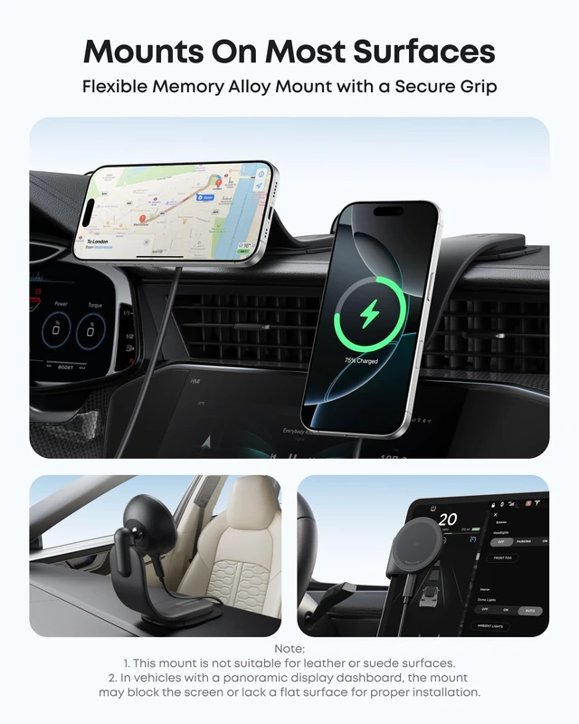 Alt view image 3 of 6 - Anker Nano Magnetic 15W Car Charger with Alloy Bracket Wireless | Qi2-Certified 360-Degree Adjustable Mount with Detachable Pad, for iPhone 17 / 16 / 15 / 14 / 13 Series (Adapter Included)