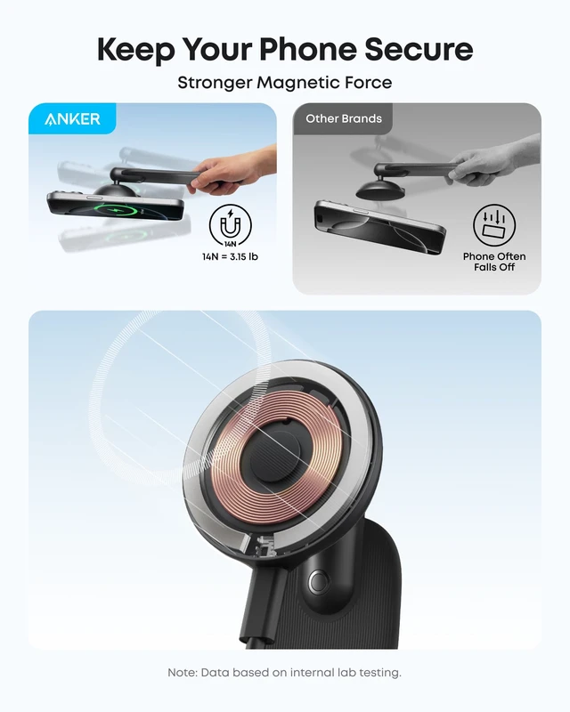 Alt view image 5 of 6 - Anker Nano Magnetic 15W Car Charger with Alloy Bracket Wireless | Qi2-Certified 360-Degree Adjustable Mount with Detachable Pad, for iPhone 17 / 16 / 15 / 14 / 13 Series (Adapter Included)