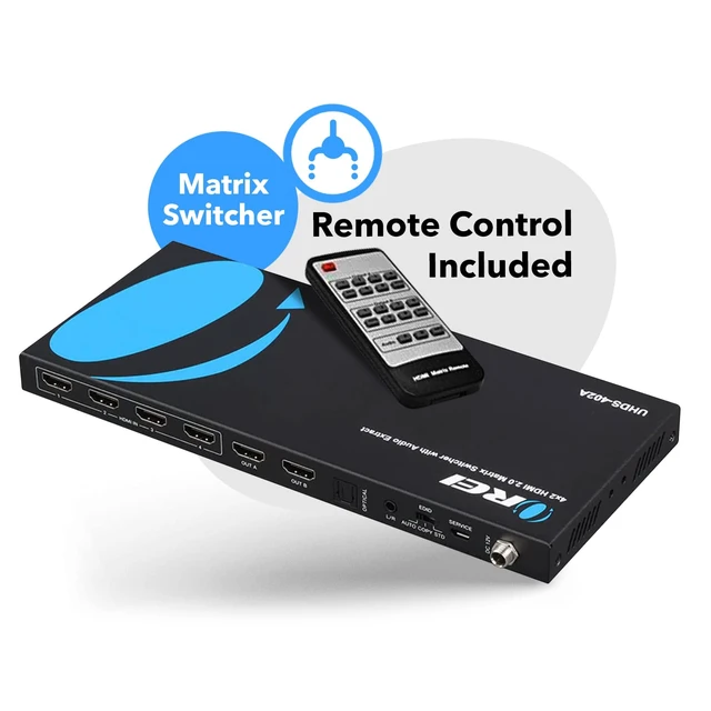 Alt view image 2 of 7 - OREI 4x2 HDMI Matrix Switch 4K with Audio Extraction, ARC, EDID, Downscale | HDMI Switch with Audio Extractor, 4 HDMI Ports Matrix 18Gbps, Dolby Vision, HDR10+, HLG, optical & analog L/R out