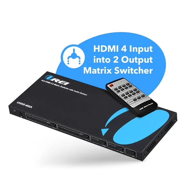 Alt view image 7 of 7 - OREI 4x2 HDMI Matrix Switch 4K with Audio Extraction, ARC, EDID, Downscale | HDMI Switch with Audio Extractor, 4 HDMI Ports Matrix 18Gbps, Dolby Vision, HDR10+, HLG, optical & analog L/R out