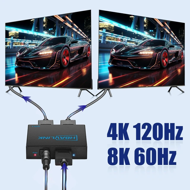 Alt view image 2 of 6 - HBAVLINK HDMI Splitter - HDCP, HDR, Dolby/DTS5.1/7.1 - Compatible with Firestick 4k Max, PS3/PS5 & Elgato HD60s/x/Pro, Apple TV 4K, Retrotink, Roku soundbar, NOT for Phone (HB-SP102B-8K)