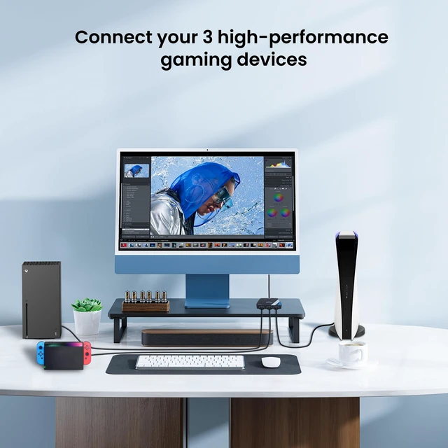 Alt view image 2 of 7 - HDMI 2.1 Switch 3 in 1 Out, 4K@120Hz 8K@60Hz 48Gbps w/ 2.6ft 8K HDMI Cable | HDMI Splitter Switch Supports HDR10+, ALLM, VRR, Dolby, 3D and HDCP2.3, Compatible with PS5, PS4, Xbox, TV and Projector
