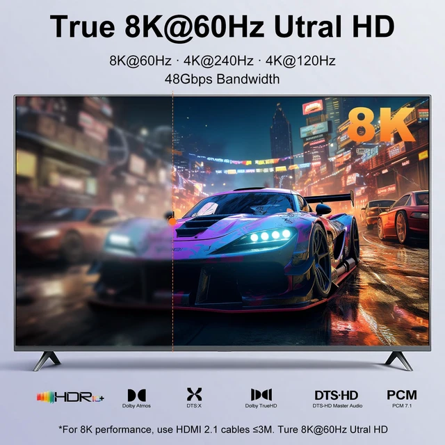 Alt view image 4 of 7 - HDMI 2.1 Switch 5 in 1 Out 8K@60Hz 4K@240Hz with IR Remote | Supports PS5, Xbox, PC, Switch. 48Gbps, VRR, ALLM, HDR10+, Atmos, CEC, HDCP 2.3. Aluminum plug-play, memory retention