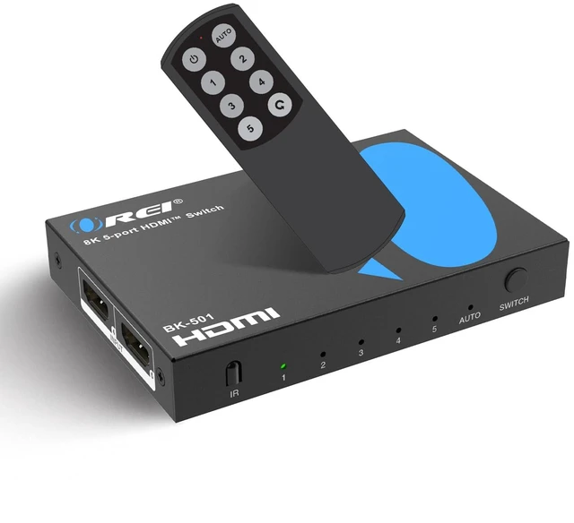 Main image of OREI 8K@60Hz 4K@120Hz HDMI 2.1 Switch 5 in 1 Out 48Gbps, HDR10+ W/Remote | Hdmi Switch with remote, 4K@240Hz with DSC, VRR, ALLM, QFT, CEC, PS5/Xbox Roku, Apple TV, Fire Stick, HDCP 2.3 Compatible