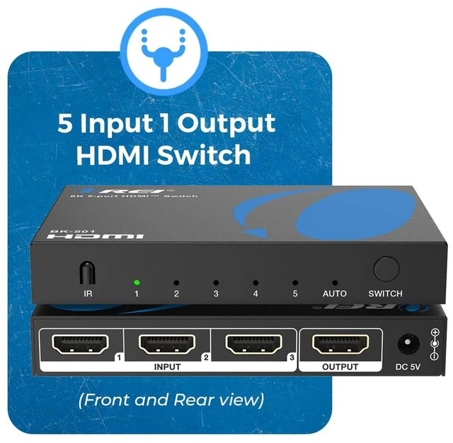 Alt view image 2 of 7 - OREI 8K@60Hz 4K@120Hz HDMI 2.1 Switch 5 in 1 Out 48Gbps, HDR10+ W/Remote | Hdmi Switch with remote, 4K@240Hz with DSC, VRR, ALLM, QFT, CEC, PS5/Xbox Roku, Apple TV, Fire Stick, HDCP 2.3 Compatible