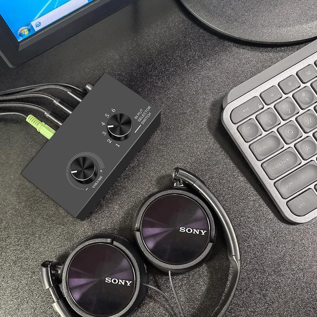 Alt view image 5 of 7 - 6-Way Audio Switcher, 3.5mm (1/8") Stereo Audio Switcher, Plug & Play Compatible with PC, Laptop, MP3, MP4, Headphone, Game System ect. (6 in-1 Out)