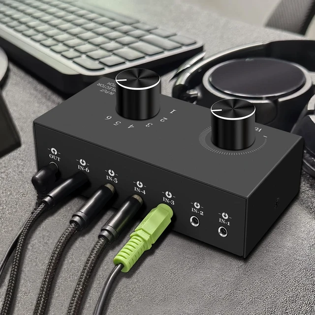 Alt view image 7 of 7 - 6-Way Audio Switcher, 3.5mm (1/8") Stereo Audio Switcher, Plug & Play Compatible with PC, Laptop, MP3, MP4, Headphone, Game System ect. (6 in-1 Out)