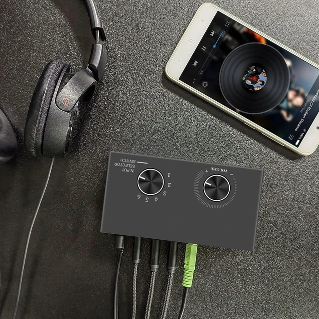 Alt view image 6 of 7 - 6-Way Audio Switcher, 3.5mm (1/8") Stereo Audio Switcher, Plug & Play Compatible with PC, Laptop, MP3, MP4, Headphone, Game System ect. (6 in-1 Out)
