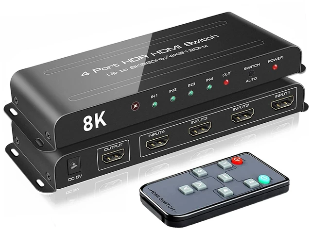 Main image of ROOFULL 4 Port 8K HDMI Switch with Remote | 4 In 1 Out HDMI 2.1 Switcher Selector, 8K@60Hz, 4K@120Hz, Dolby Vision/Atmos, Automatic Switching, HDCP 2.3, HDR10+, 48Gbps