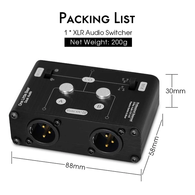 Alt view image 5 of 7 - 2 Way XLR Balanced Stereo Audio Switcher Passive A/B Mini Switch Box Mixer Sound Splitter (KN102, 1-IN-2-OUT)