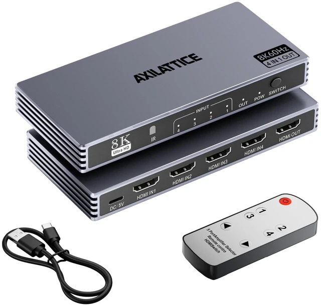 Main image of 4K@120Hz/240Hz HDMI 2.1 Switch 4 in 1 Out, 8K@60Hz, Auto Switch, HDR VRR | Video Switcher with Remote, Aluminum, G-Sync HDR HDCP 2.3, HDMI Splitter Compatible with PS, Xbox, Switch, Roku, Fire Stick
